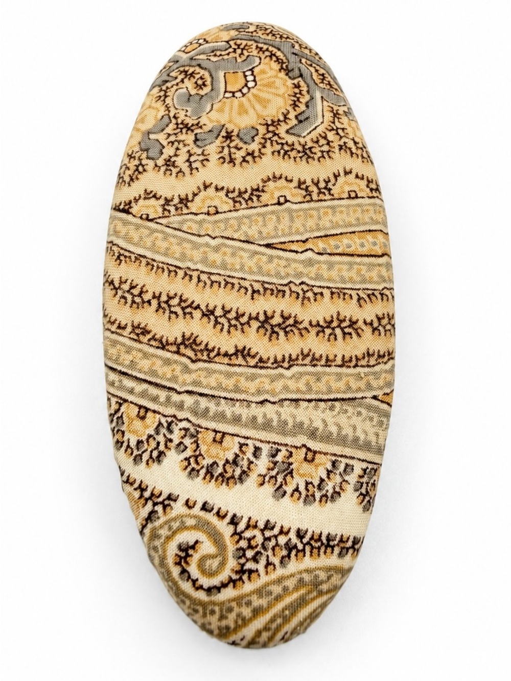 Vtg Etro Barrette Paisley Brown Fabric Oval Tan Beige Gold Peach 3" Floral Italy